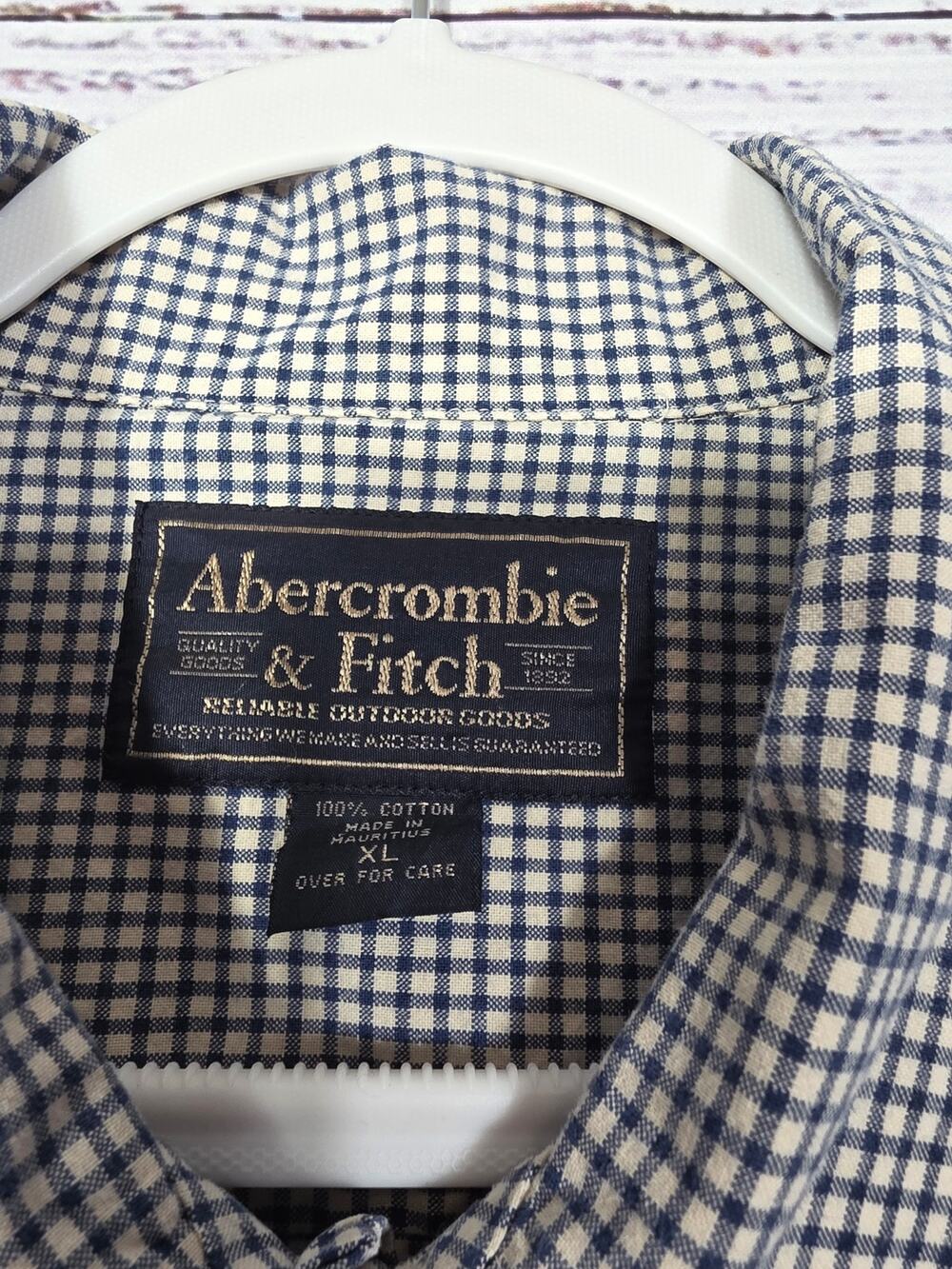 Abercrombie & Fitch Men's Button Up Shirt Blue Gingham Short Sleeve XL Y2K